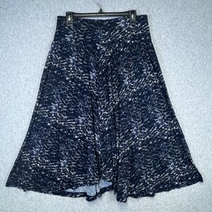 LOFT Skirt Women's M Navy Blue White A-Line Midi Stretch Rayon Blend